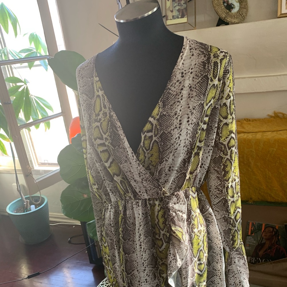 Faux Snakeskin Neon Dress